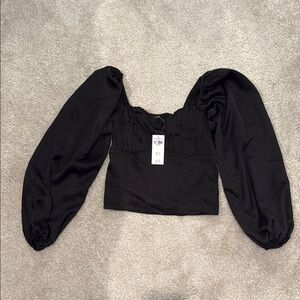 NWT Abercrombie & Fitch black satin long sleeve cropped blouse